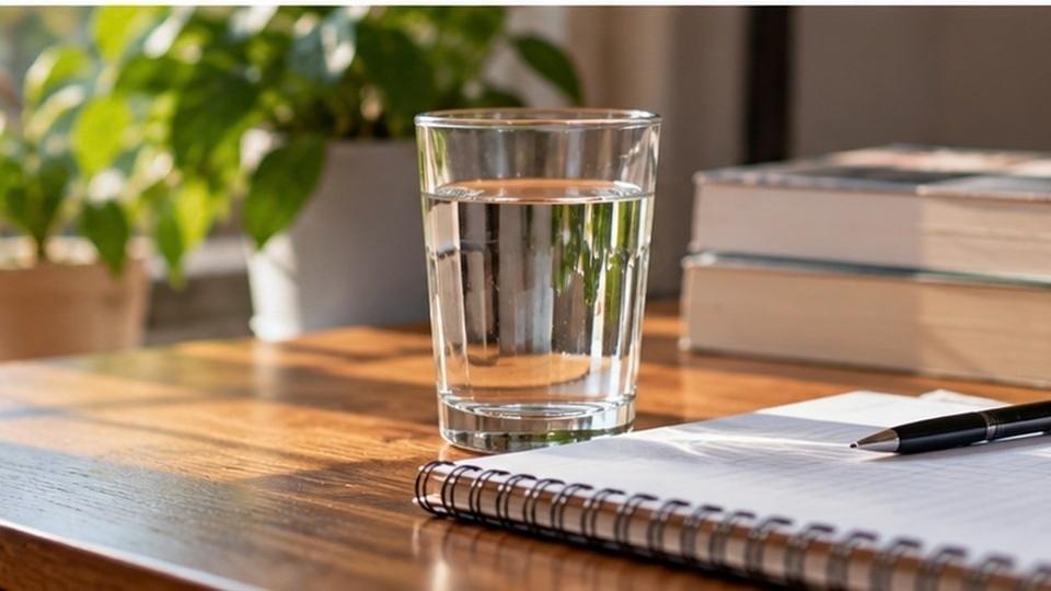 Water and a notebook representing xanax overdose risk factors and emergency planning.